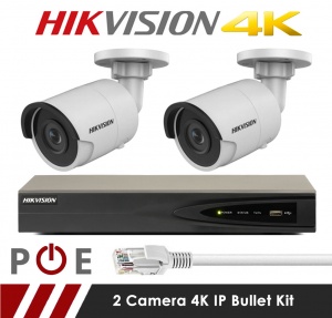 2 Camera Hikvision CCTV Kit With 8MP 4K 2.8mm Fixed Bullet Cameras in White