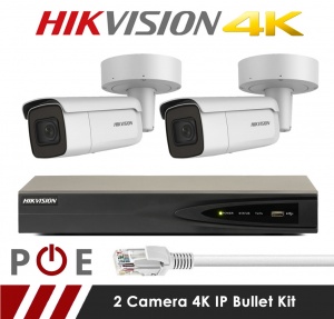 2 Camera Hikvision CCTV Kit With 8MP 4K Motorized Lens Bullet Cameras in White