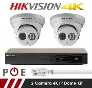 2 Camera Hikvision CCTV Kit With 8MP 4K Anti Vandal 2.8mm Fixed Dome Cameras in White