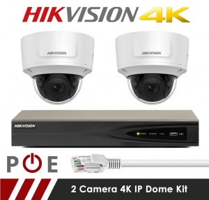 2 Camera Hikvision CCTV Kit With 8MP 4K Anti Vandal Motorized Lens Dome Cameras in White