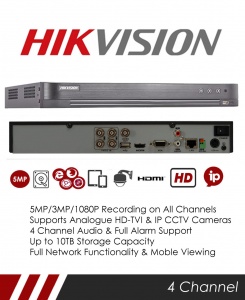 Hikvision DS-7204HUHI-K1/P 5MP 4 Channel TVI POC DVR & NVR Tribrid CCTV Recorder with Network and Mobile phone remote viewing