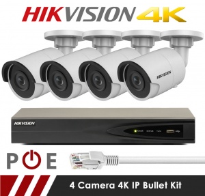 4 Camera Hikvision CCTV Kit With 8MP 4K 2.8mm Fixed Bullet Cameras in White