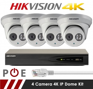 4 Camera Hikvision CCTV Kit With 8MP 4K Anti Vandal 2.8mm Fixed Dome Cameras in White