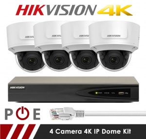 4 Camera Hikvision CCTV Kit With 8MP 4K Anti Vandal Motorized Lens Dome Cameras in White