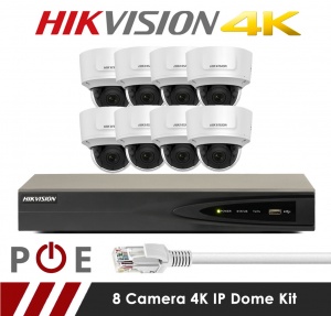 8 Camera Hikvision CCTV Kit With 8MP 4K Anti Vandal Motorized Lens Dome Cameras in White