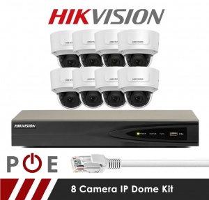 8 Camera Hikvision CCTV Kit With 5MP Anti Vandal Motorized Lens Dome Cameras in White