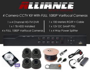 4 Camera Alliance CCTV Kit With 1080p TVI Anti Vandal 2.8-12 Varifocal Dome Cameras in Graphite