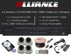 4 Camera Alliance CCTV Kit With 1080p TVI Anti Vandal 2.8-12 Varifocal Dome Cameras in White