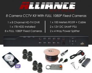 8 Camera Alliance CCTV Kit With 1080p TVI Anti Vandal Fixed Dome Cameras in Graphite