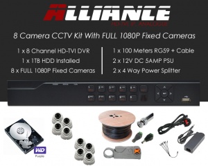 8 Camera Alliance CCTV Kit With 1080p TVI Anti Vandal Fixed Dome Cameras in White