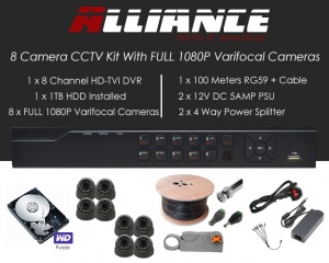 8 Camera Alliance CCTV Kit With 1080p TVI Anti Vandal 2.8-12 Varifocal Dome Cameras in Graphite