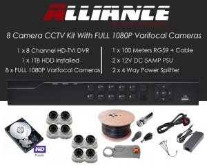 8 Camera Alliance CCTV Kit With 1080p TVI Anti Vandal 2.8-12 Varifocal Dome Cameras in White