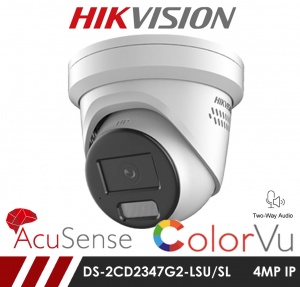 Hikvision AcuSense ColorVu 2 Way Audio Warning Strobe Light DS-2CD2347G2-LSU-SL 4MP Network IP CCTV Dome Camera 2.8mm Fixed Lens Visible Light