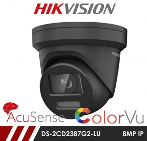 Hikvision AcuSense ColorVu DS-2CD2387G2-LU 8MP Network IP CCTV Dome Camera 2.8mm Fixed Lens Visible Light - Black