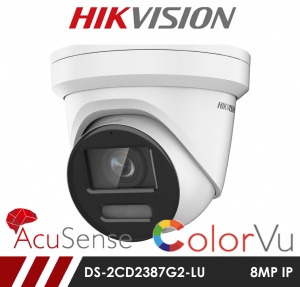 Hikvision AcuSense ColorVu DS-2CD2387G2-LU 8MP Network IP CCTV Dome Camera 2.8mm Fixed Lens Visible Light