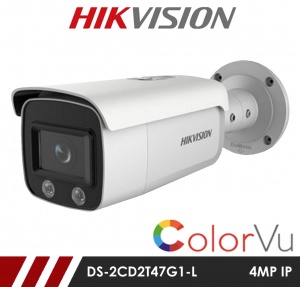 Hikvision ColorVu DS-2CD2T47G1-L 4MP Network IP CCTV Mini Bullet 4mm Fixed Lens Visible Light