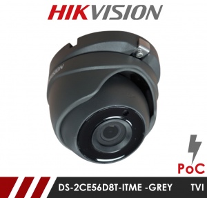 Hikvision 2MP DS-2CE56D8T-ITME 2.8MM Fixed Lens POC HD-TVI CCTV Camera - Grey