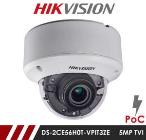 Hikvision 5MP DS-2CE56H0T-VPIT3ZE 2.7-13.5mm Motorised Varifocal Lens Anti vandal CCTV Camera with POC  - White