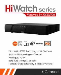 HiWatch DVR-204Q-F1 4 channel DVR by Hikvision - 3MP max