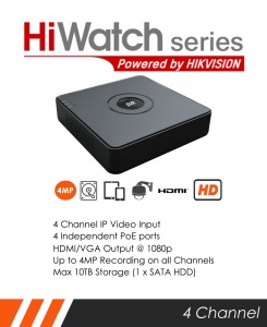 HiWatch NVR-104-A/4P 4 channel 4MP Mini NVR by Hikvision - 4 x POE