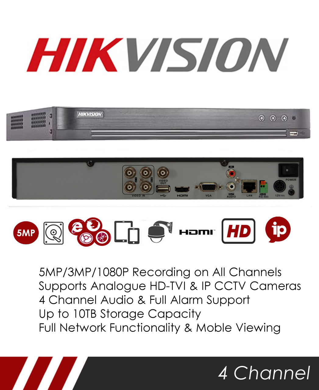 Mie Cctv Hikvision Ds 74huhi K1 P 5mp 4 Channel Tvi Poc Dvr Nvr Tribrid Cctv Recorder With Network And Mobile Phone Remote Viewing Mie Cctv Hikvision Ds 74huhi K1 P 5mp 4 Channel Tvi Poc Dvr Nvr Tribrid Cctv Recorder With Network And Mobile Phone Remote Viewing