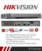 Hikvision DS-7208HQHI-K1 8 Channel TVI, DVR & NVR Tribrid CCTV Recorder with Network and Mobile phone remote viewing