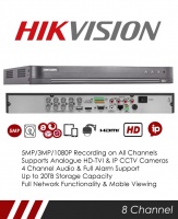 Hikvision DS-7208HTHI-K2 8MP 8 Channel TVI, DVR & NVR Tribrid CCTV Recorder with Network and Mobile phone remote viewing