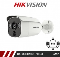 Hikvision 5MP Fixed Lens Bullet DS-2CE12H0T-PIRLO 3.6MM HD-TVI CCTV Camera with PIR and Visual Light Alarm- White