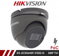 Hikvision 5MP DS-2CE56H0T-IT3ZE/GREY 2.8-12mm Motorised Varifocal Lens HD-TVI CCTV Camera with POC  - Grey