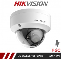 Hikvision 5MP DS-2CE56H0T-VPITE 2.8mm Fixed Lens Anti vandal CCTV Camera with POC  - White