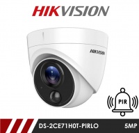 Hikvision 5MP Fixed Lens Dome DS-2CE71H0T-PIRLO 2.8MM HD-TVI CCTV Camera with PIR and Visual Light Alarm- White