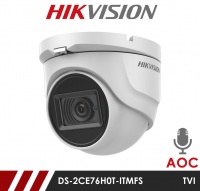 Hikvision 5MP Fixed Lens Dome DS-2CE76H0T-ITMFS 2.8MM AOC Audio over Coax HD-TVI CCTV Camera - White - Built in Mic